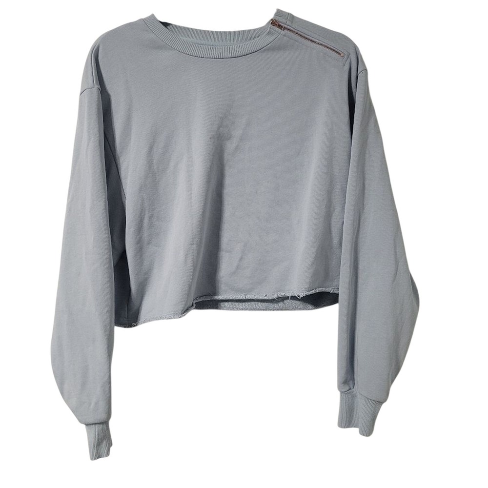 Allfenix Cropped Sweatshirt Raw Hem Zipper Detail Light Blue Size Small